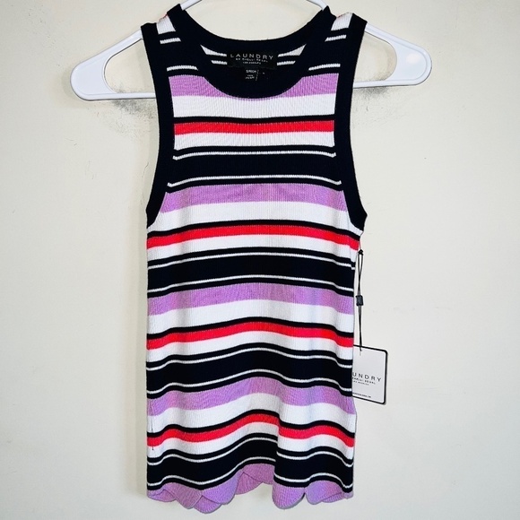 NWT Laundry by Shelli Segal Striped Knit Tank Top Scallop Hem Size Small - Picture 1 of 5